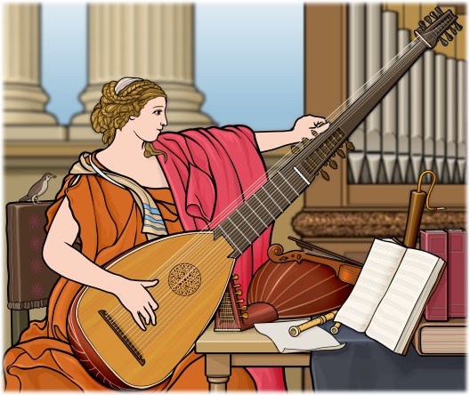 La Hyre depicts a woman tuning a theorbo